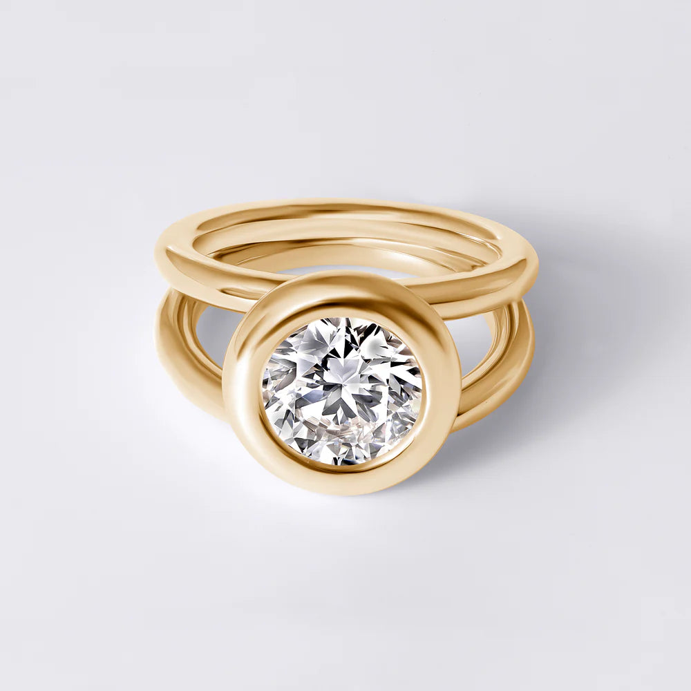 Bezel Double Band Ring, Yellow Gold