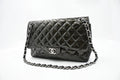 Chanel Jumbo Flap in Dark Green Striated Patent Leather