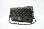 Chanel Jumbo Flap in Dark Green Striated Patent Leather