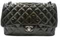 Chanel Jumbo Flap in Dark Green Striated Patent Leather