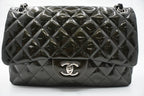 Chanel Jumbo Flap in Dark Green Striated Patent Leather