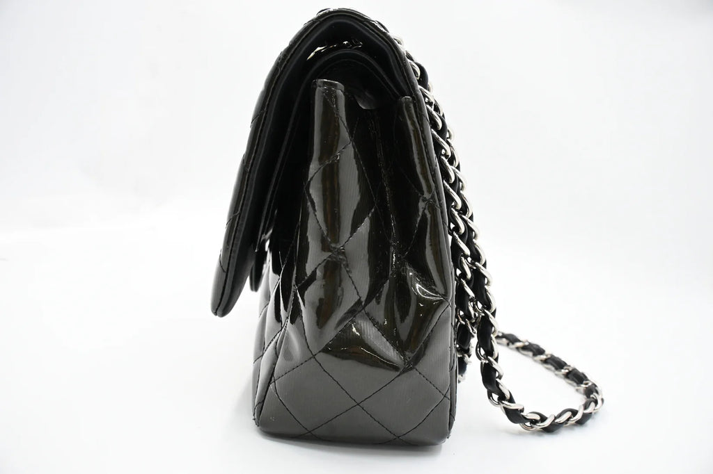Chanel Jumbo Flap in Dark Green Striated Patent Leather