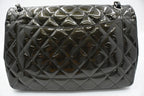 Chanel Jumbo Flap in Dark Green Striated Patent Leather