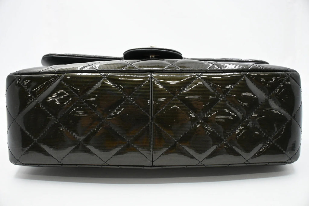 Chanel Jumbo Flap in Dark Green Striated Patent Leather