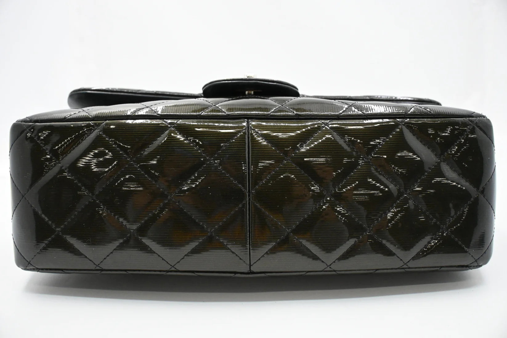 Chanel Jumbo Flap in Dark Green Striated Patent Leather