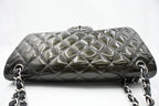 Chanel Jumbo Flap in Dark Green Striated Patent Leather