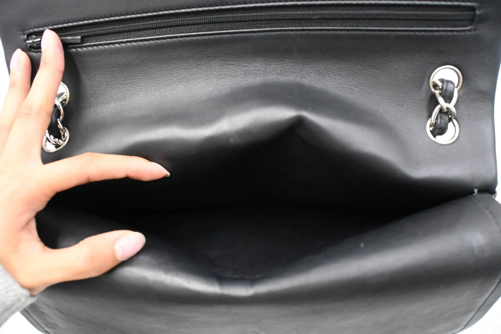 Chanel Jumbo Flap in Dark Green Striated Patent Leather