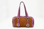 Prada Boston Bag in Brown Suede and Purple Leather