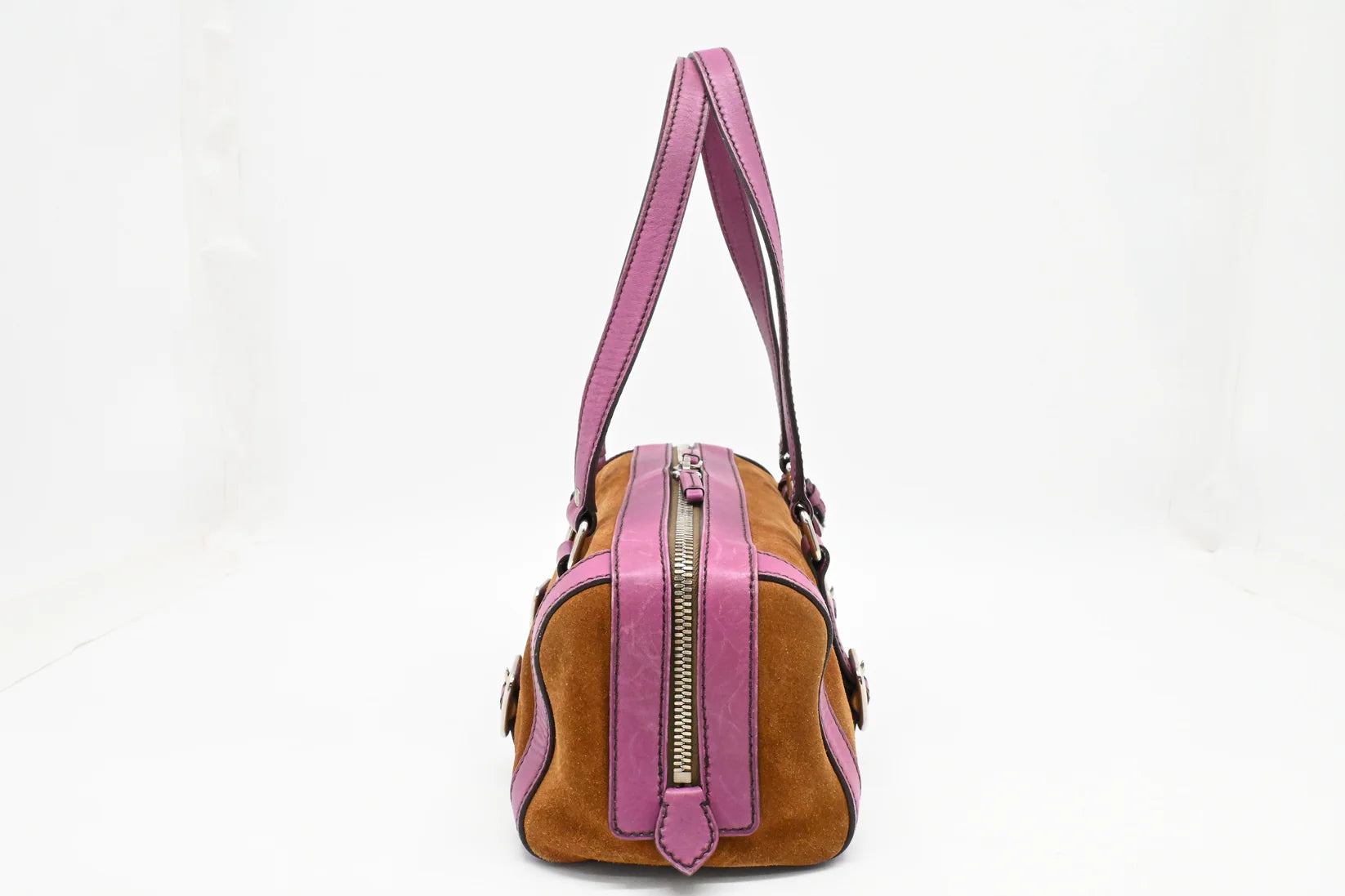 Prada Boston Bag in Brown Suede and Purple Leather