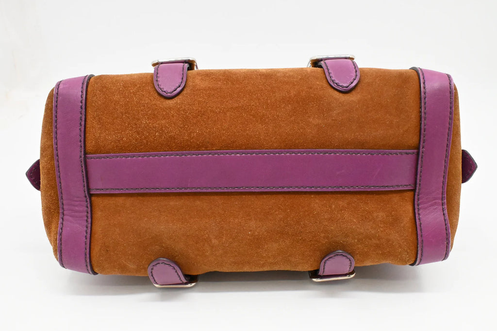 Prada Boston Bag in Brown Suede and Purple Leather