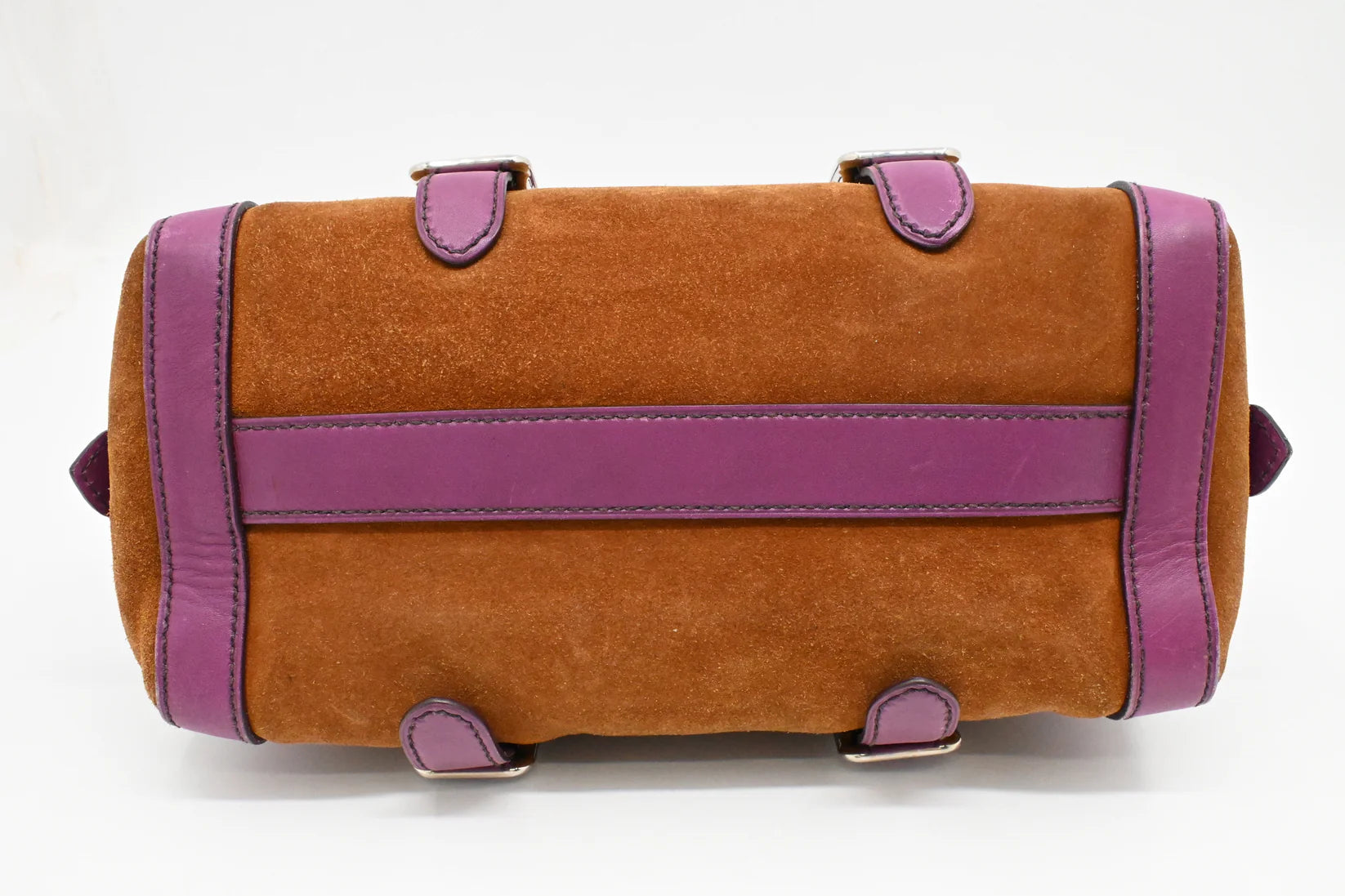 Prada Boston Bag in Brown Suede and Purple Leather