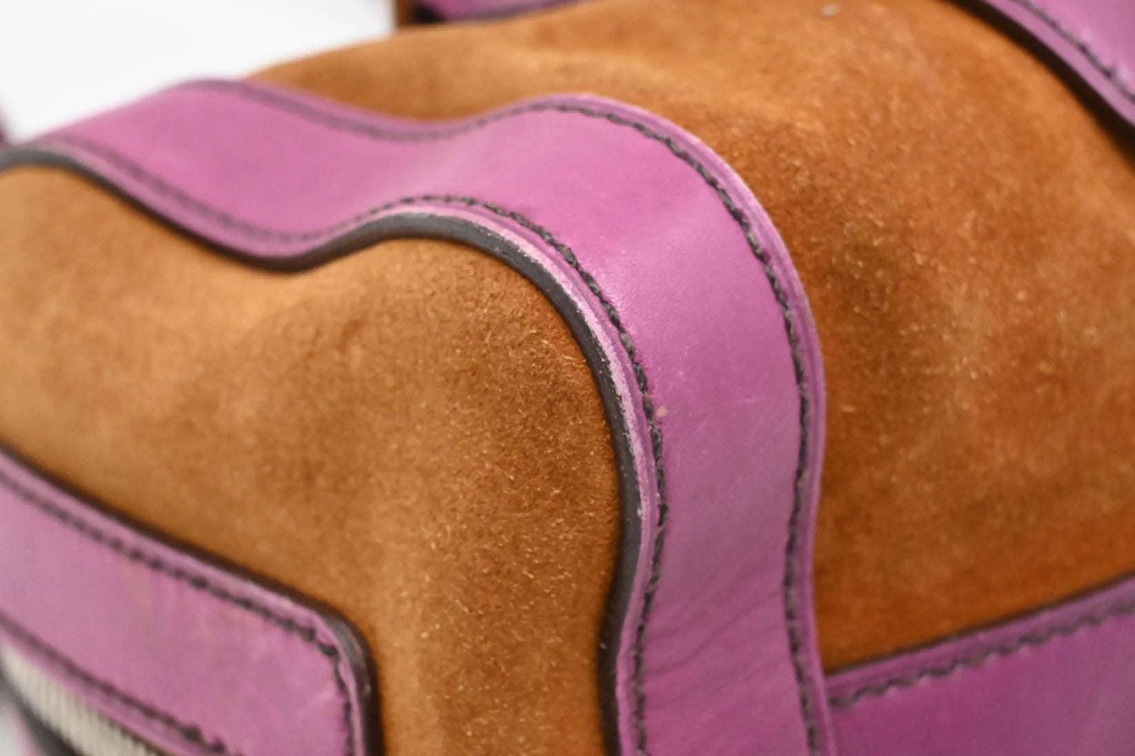 Prada Boston Bag in Brown Suede and Purple Leather