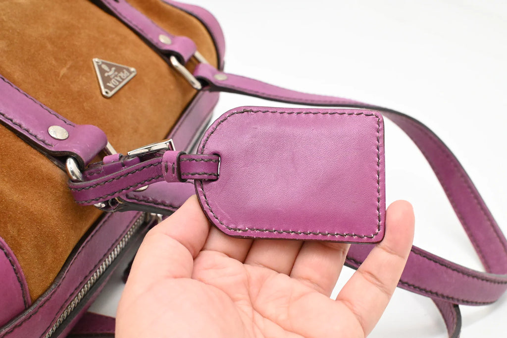Prada Boston Bag in Brown Suede and Purple Leather