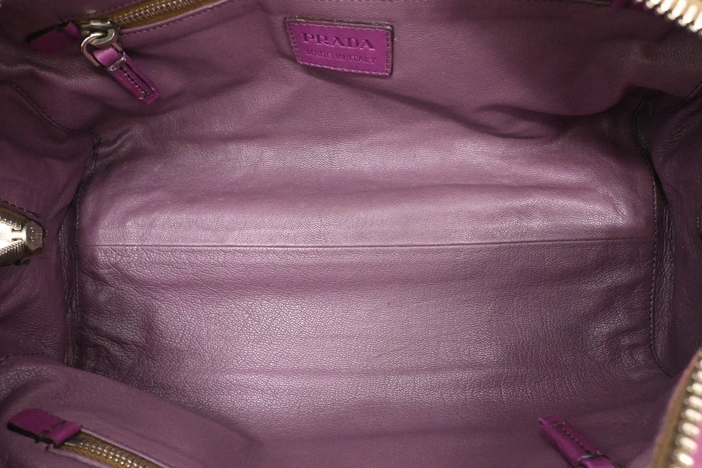 Prada Boston Bag in Brown Suede and Purple Leather