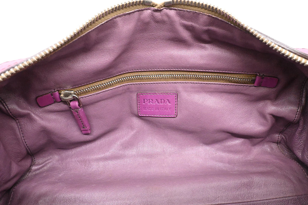 Prada Boston Bag in Brown Suede and Purple Leather