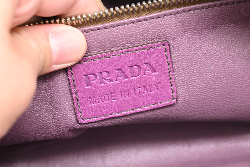 Prada Boston Bag in Brown Suede and Purple Leather