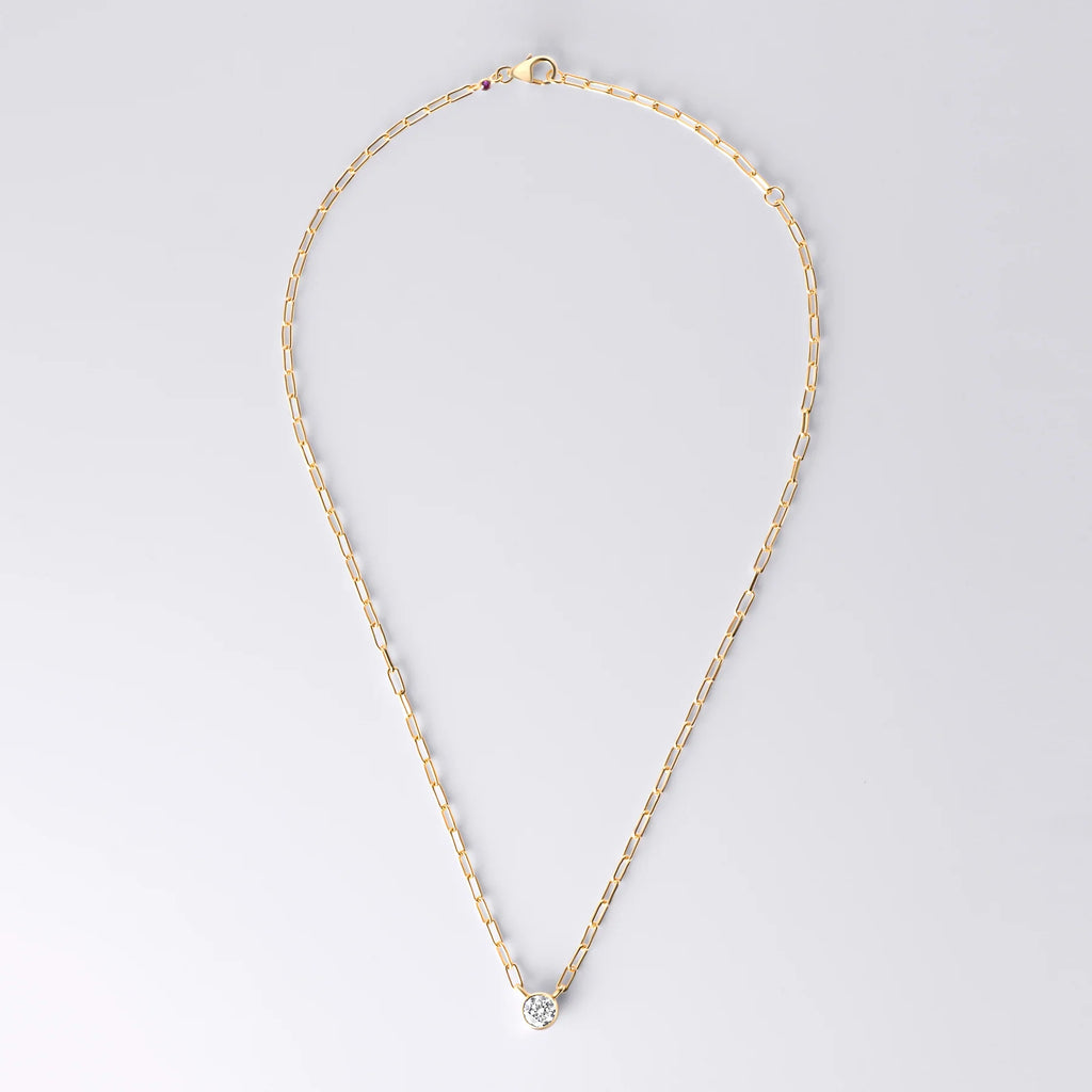 Bezel Set Round Lab Diamond Necklace, Yellow Gold