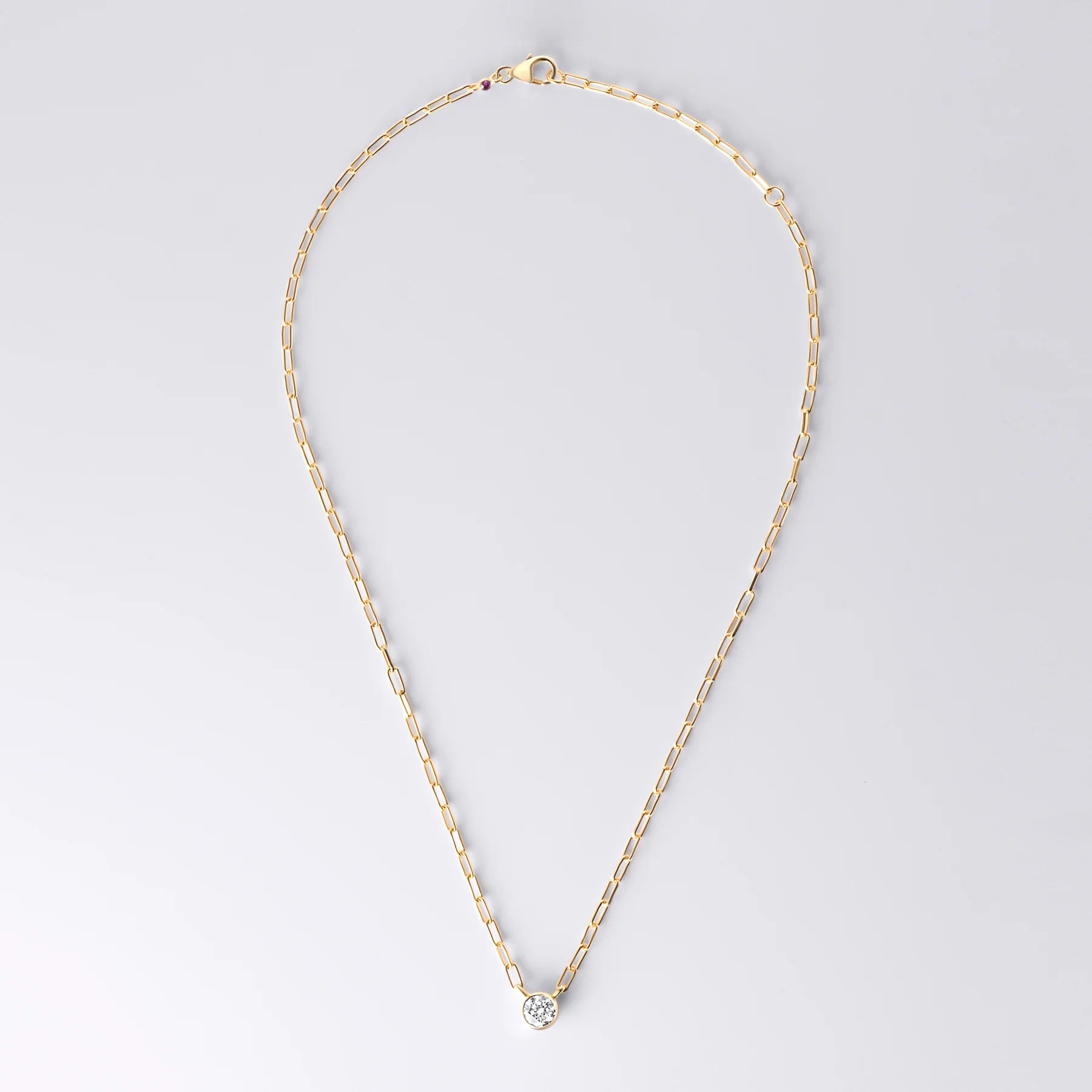 Bezel Set Round Lab Diamond Necklace, Yellow Gold