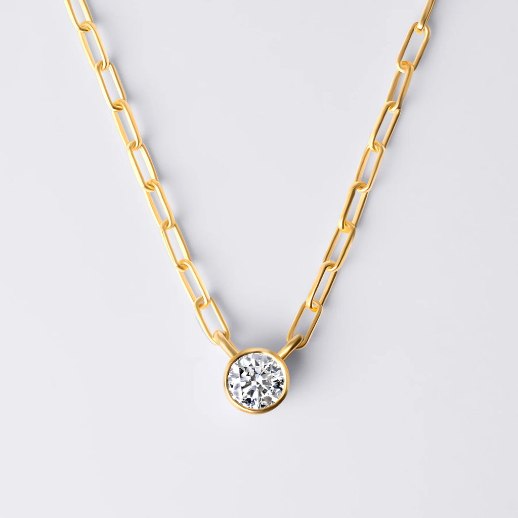 Bezel Set Round Lab Diamond Necklace, Yellow Gold