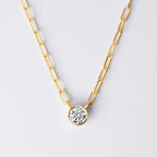 Bezel Set Round Lab Diamond Necklace, Yellow Gold