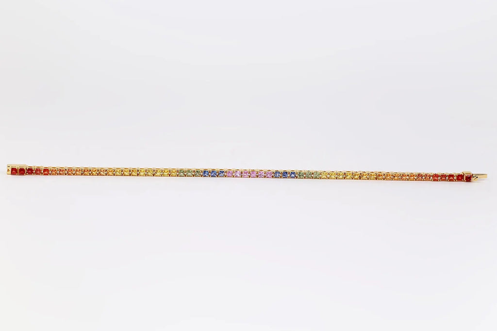 Rainbow Sapphire Princess Cut Tennis Bracelet
