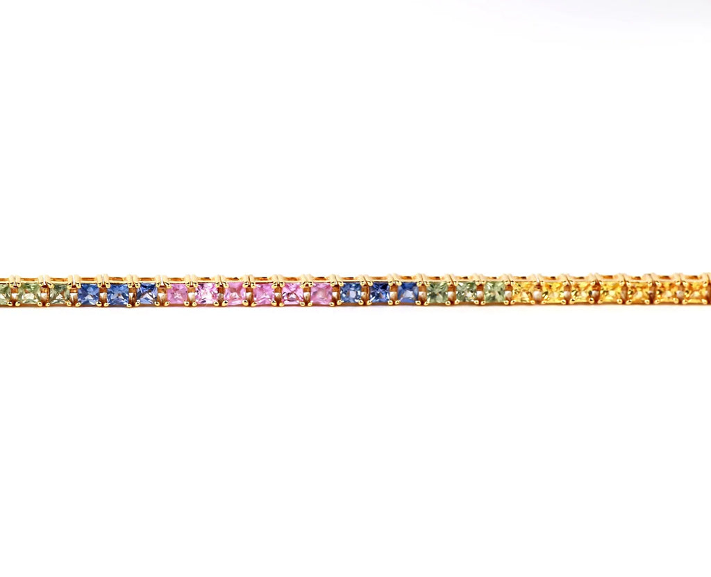 Rainbow Sapphire Princess Cut Tennis Bracelet