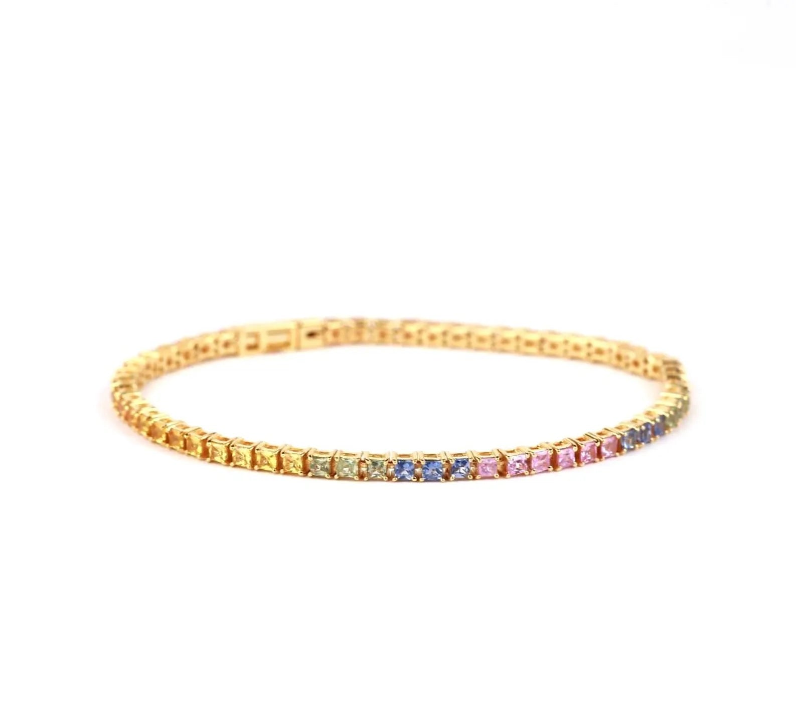 Rainbow Sapphire Princess Cut Tennis Bracelet